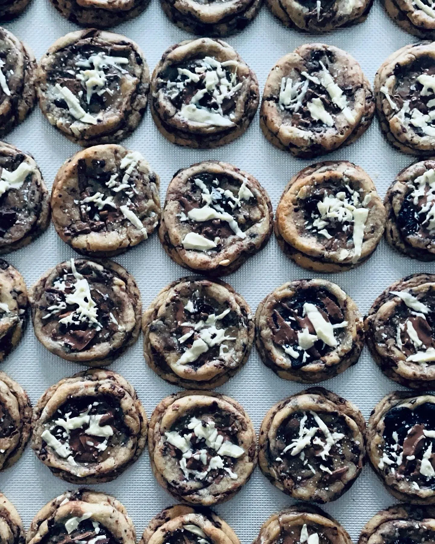 Dark chocolate white shaving cookies grid