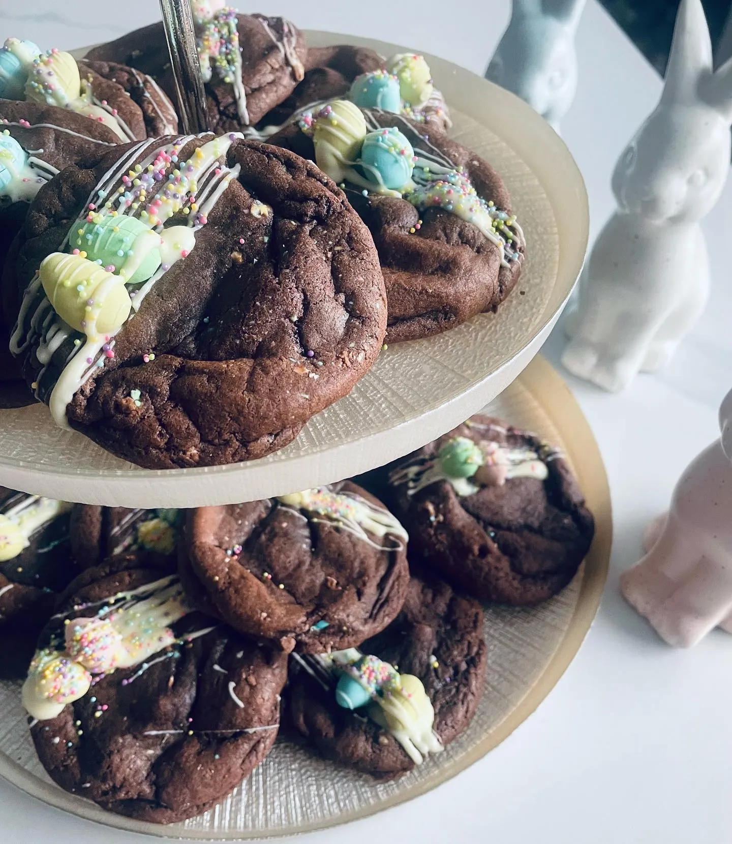 Easter fudge tiered stand bunnies
