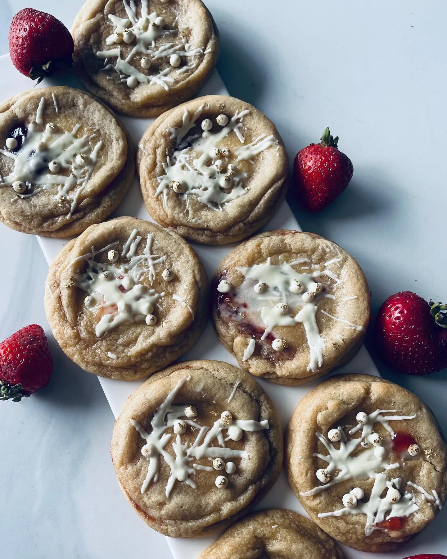 Strawberry cookies flat lay platter